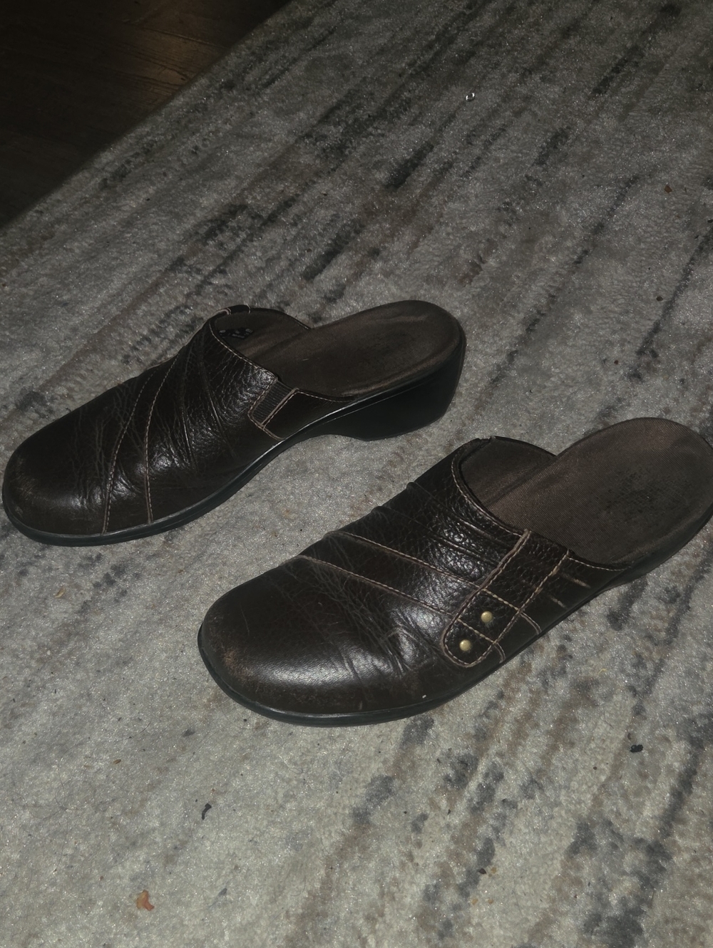 Clarks Brown Leather Slip-On Clogs
